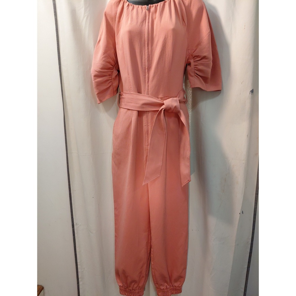 Rebecca Taylor Pink Tie Waist Cinching Zip Crop Pocket Women's Jumper Sz 8